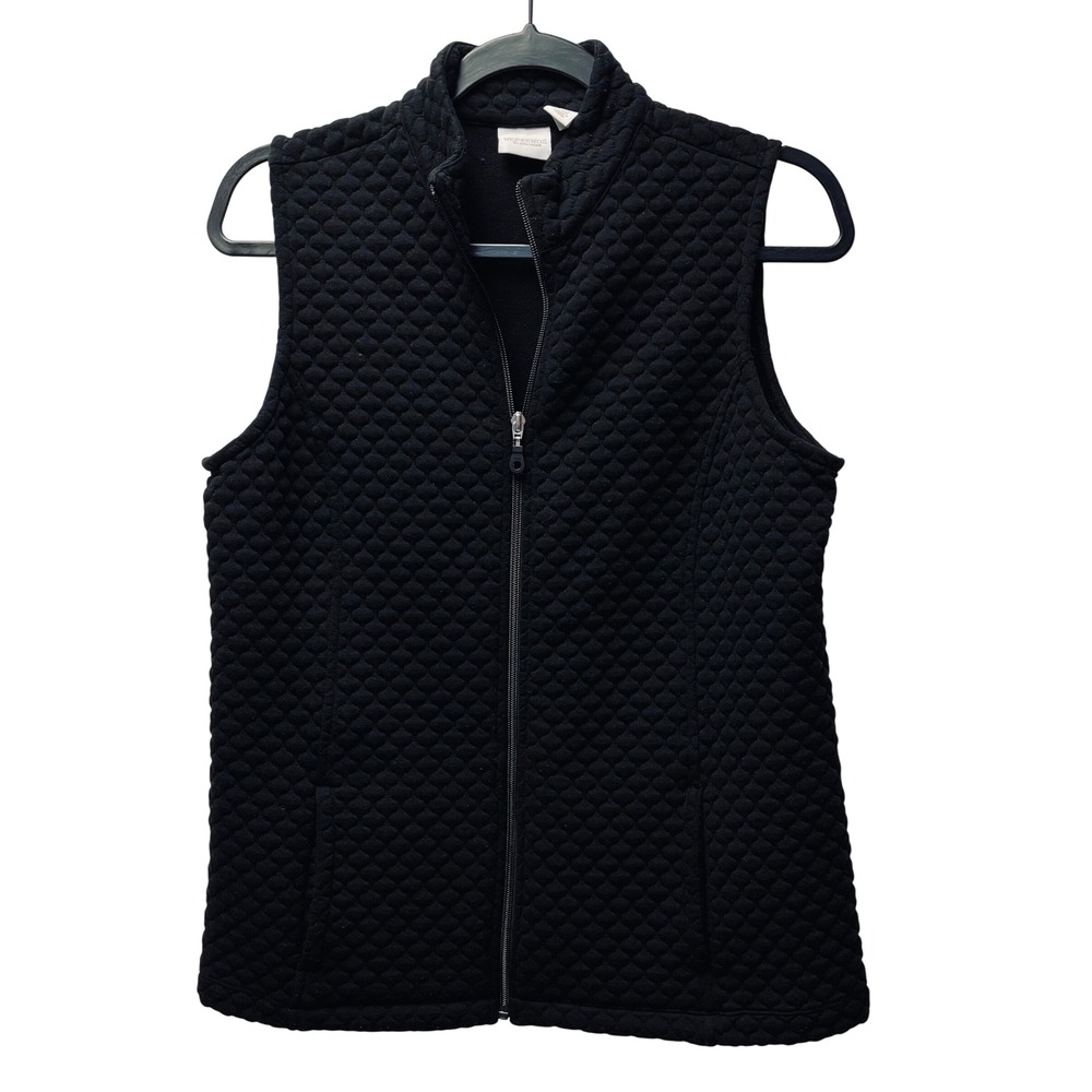 Chico's Weekend Sz 1 (M 8/10) Black Quilted Vest Jacket Barn Zip Outdoor Classic